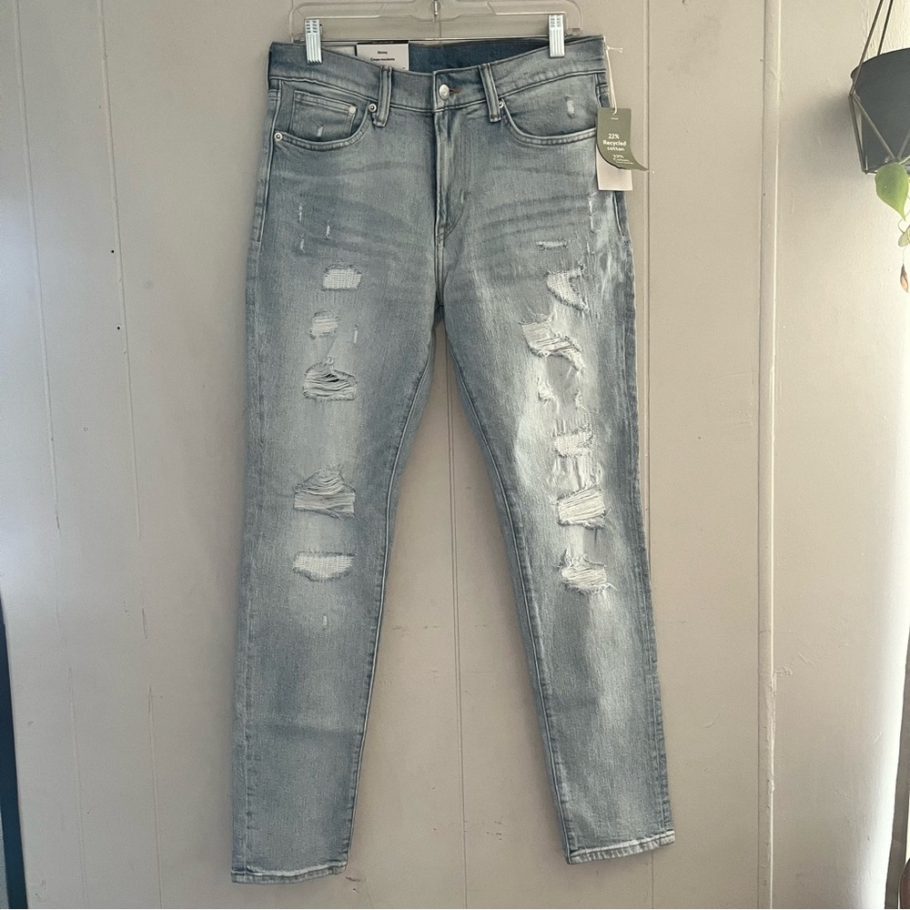 H&M Jeans Skinny Coupe Moulante Mens Size 34x32 Light Blue Distressed Jeans